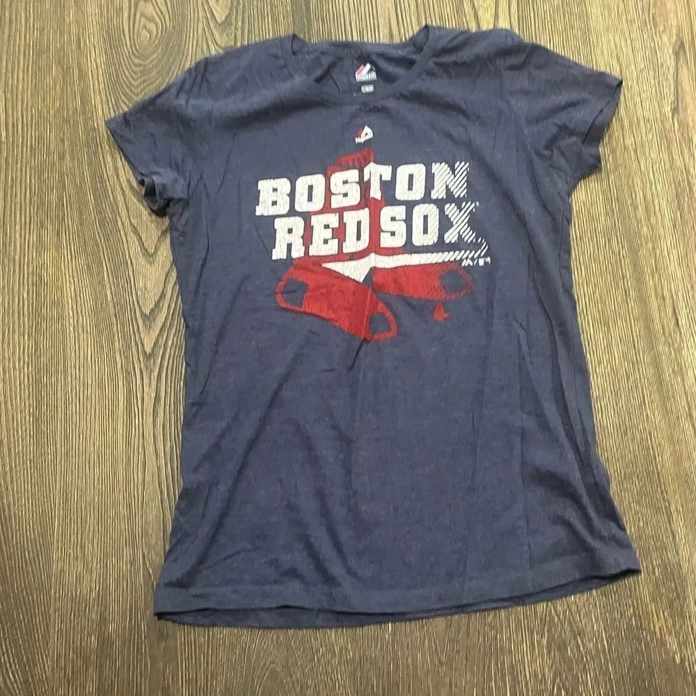 Majestic Graphic Print Boston Red Sox T-Shirt Short Sleeves Crewneck Navy Size L